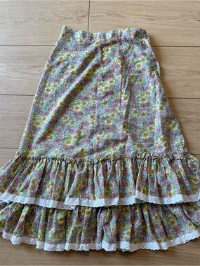 Floral Ruffle Midi Skirt in Yellow and Pink